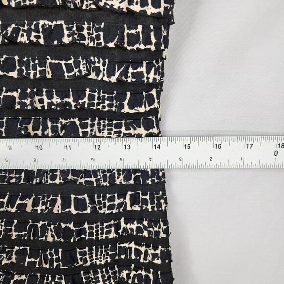 Connected Apparel Pencil Dress Women's Size 10 Black Tan Ruffled Stretch Sheath - Picture 4 of 7